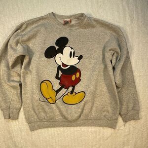 Disney Heathered Gray Crew Neck Graphic Fleece Lined Pullover Sweatshirt Large